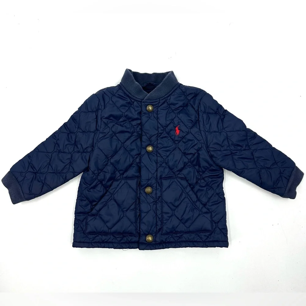 Ralph Lauren Quilted Jacket Baby Size 12 Months Preppy Barn Chore Coat Blue